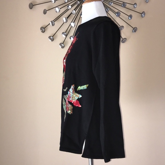 VICTOR ACOSTA Floral Sequins Black Sweater M - Picture 3 of 7